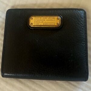 Marc by Marc Jacobs Black Leather Wallet with Gold Plate Logo